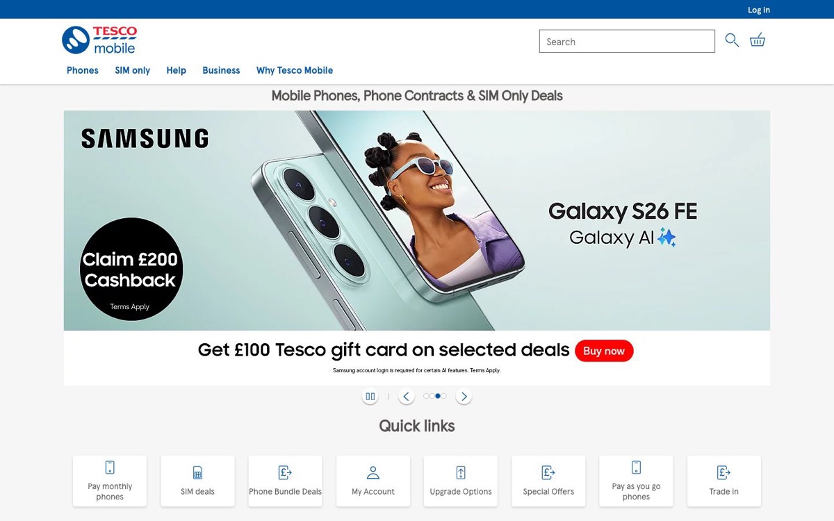 Tesco Mobile website, where Varnan works as a Full Stack Developer