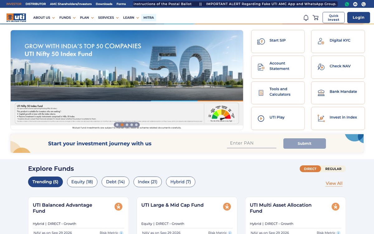 UTI Mutual Fund website, a BFSI backend project